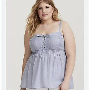 Torrid Babydoll Top Plus Size 3X Blue White Striped Cami Sleeveless Blouse NWT